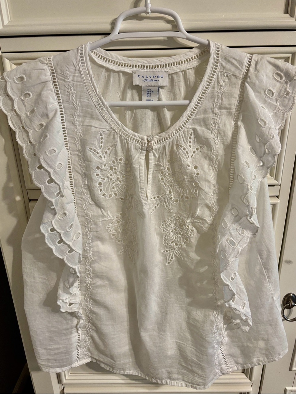 White Embroidered Eyelet Top With Delicate Ruffles
